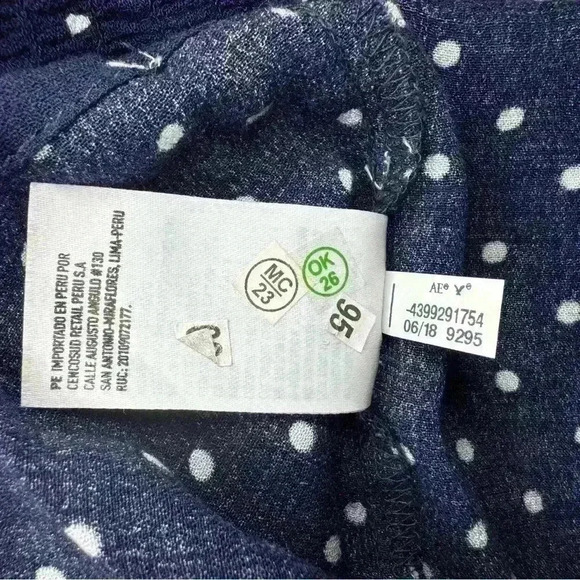 NWTAmerican Eagle navy polka dot lace up smocked back crop top XL - Picture 9 of 10